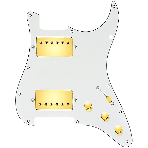 920d Custom HH Loaded Pickguard for Strat With Gold Roughneck Humbuckers and S5W-HH Wiring Harness Parchment