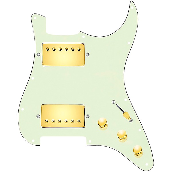 920d Custom HH Loaded Pickguard for Strat With Gold Roughneck Humbuckers and S5W-HH Wiring Harness Mint Green