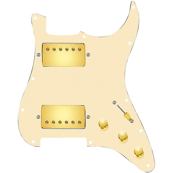 920d Custom HH Loaded Pickguard for Strat With Gold Roughneck Humbuckers and S3W-HH Wiring Harness Aged White