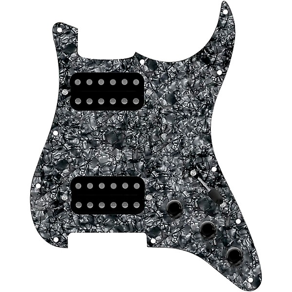 920d Custom HH Loaded Pickguard for Strat With Uncovered Cool Kids Humbuckers and S3W-HH Wiring Harness Black Pearl