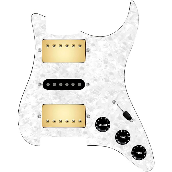 920d Custom HSH Loaded Pickguard for Stratocaster With Gold Smoothie Humbuckers, Black Texas Vintage Pickups and S5W-HSH W...