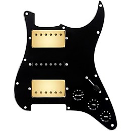 920d Custom HSH Loaded Pickguard for Stratocaster With Gold Smoothie Humbuckers, Black Texas Vintage Pickups and S5W-HSH Wiring Harness Black