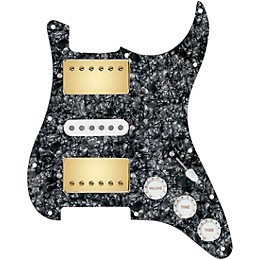 920d Custom HSH Loaded Pickguard for Stratocaster With Gold Smoothie Humbuckers, White Texas Vintage Pickups and S5W-HSH Wiring Harness Black Pearl