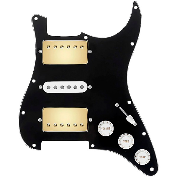 920d Custom HSH Loaded Pickguard for Stratocaster With Gold Smoothie Humbuckers, White Texas Vintage Pickups and S5W-HSH W...