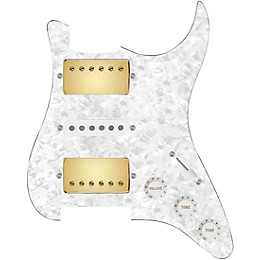 920d Custom HSH Loaded Pickguard for Stratocaster With Gold Smoothie Humbuckers, White Texas Vintage Pickups and S5W-HSH Wiring Harness White Pearl