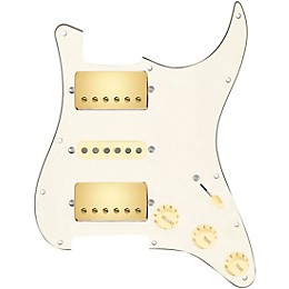 920d Custom HSH Loaded Pickguard for Stratocaster With Gold Smoothie Humbuckers, Aged White Texas Vintage Pickups and S5W-HSH Wiring Harness Parchment