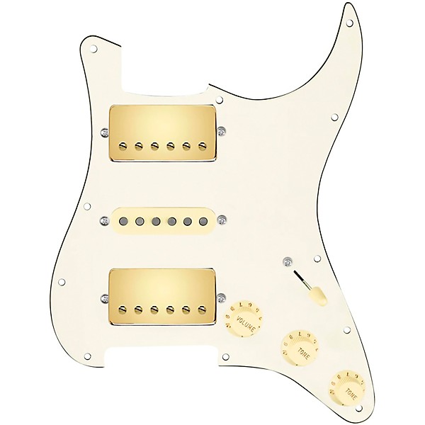 920d Custom HSH Loaded Pickguard for Stratocaster With Gold Smoothie Humbuckers, Aged White Texas Vintage Pickups and S5W-...