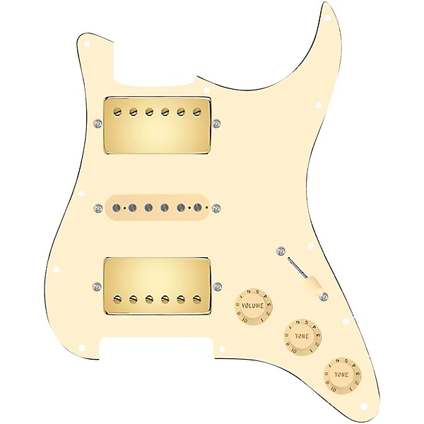920d Custom HSH Loaded Pickguard for Stratocaster With Gold Smoothie Humbuckers, Aged White Texas Vintage Pickups and S5W-...