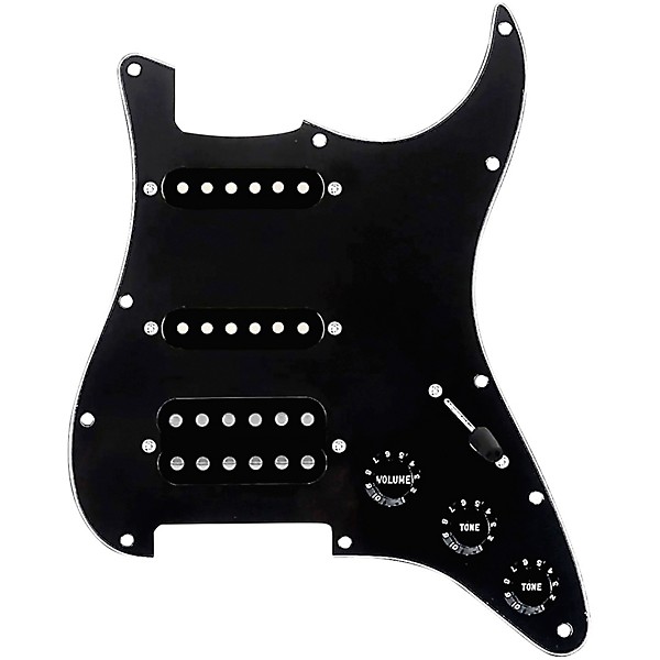 920d Custom HSS Loaded Pickguard For Strat With An Uncovered Smoothie Humbucker, Black Texas Vintage Pickups and Black Kno...