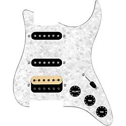 920d Custom HSS Loaded Pickguard For Strat With An Uncovered Roughneck Humbucker, Black Texas Growler Pickups and Black Knobs White Pearl