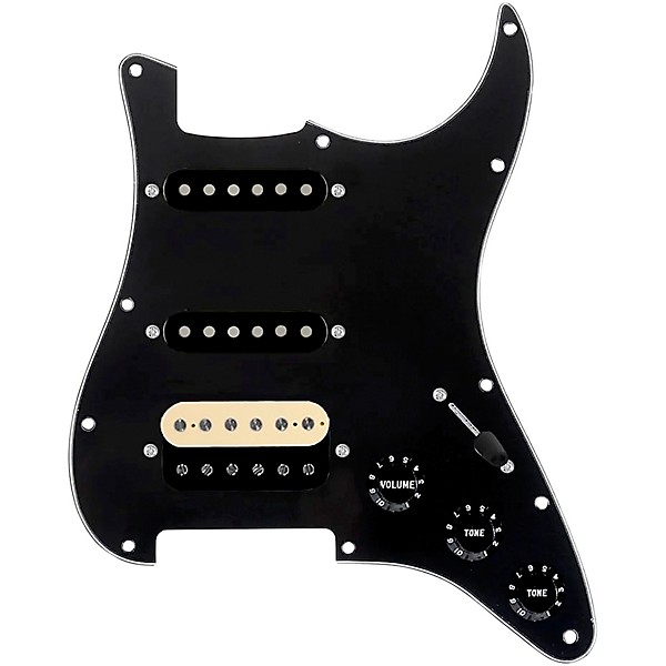 920d Custom HSS Loaded Pickguard For Strat With An Uncovered Roughneck Humbucker, Black Texas Growler Pickups and Black Kn...