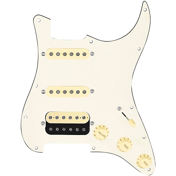 920d Custom HSS Loaded Pickguard For Strat With An Uncovered Roughneck Humbucker, Aged White Texas Growler Pickups and Bla...