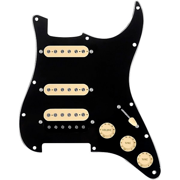 920d Custom HSS Loaded Pickguard For Strat With An Uncovered Roughneck Humbucker, Aged White Texas Growler Pickups and Bla...
