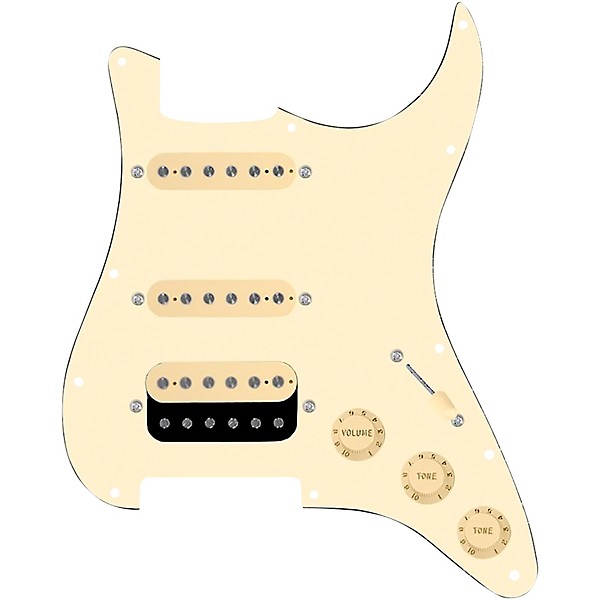 920d Custom HSS Loaded Pickguard For Strat With An Uncovered Roughneck Humbucker, Aged White Texas Growler Pickups and Bla...