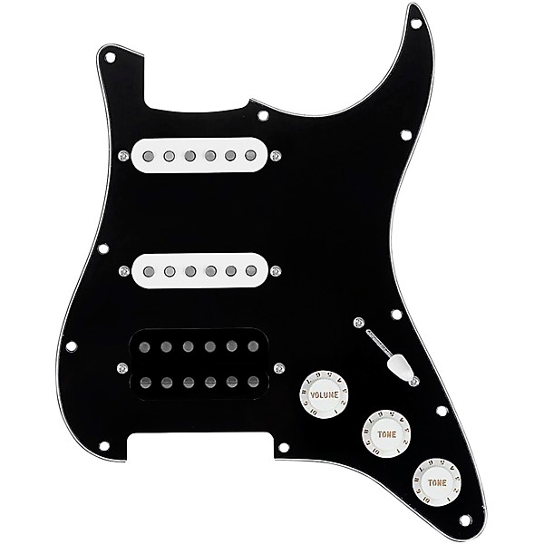920d Custom HSS Loaded Pickguard For Strat With An Uncovered Cool Kids Humbucker, White Texas Grit Pickups and Black Knobs...