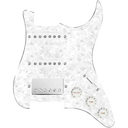 ... 920d Custom HSS Loaded Pickguard For Strat With A Nickel Cool Kids Humbucker, White Texas Grit Pickups and Black Knobs White Pearl