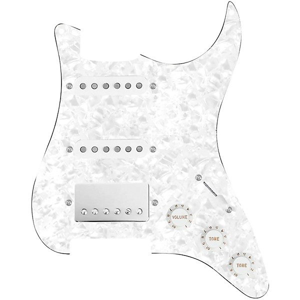 920d Custom HSS Loaded Pickguard For Strat With A Nickel Cool Kids Humbucker, White Texas Grit Pickups and Black Knobs Whi...