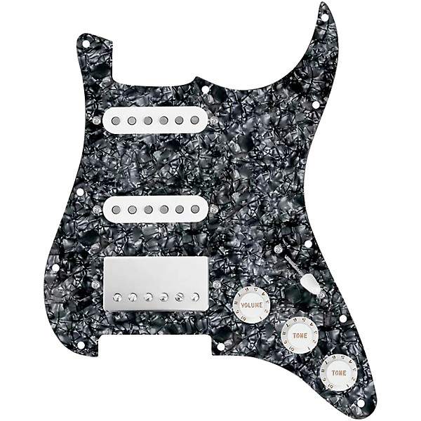 920d Custom HSS Loaded Pickguard For Strat With A Nickel Cool Kids Humbucker, White Texas Grit Pickups and Black Knobs Bla...