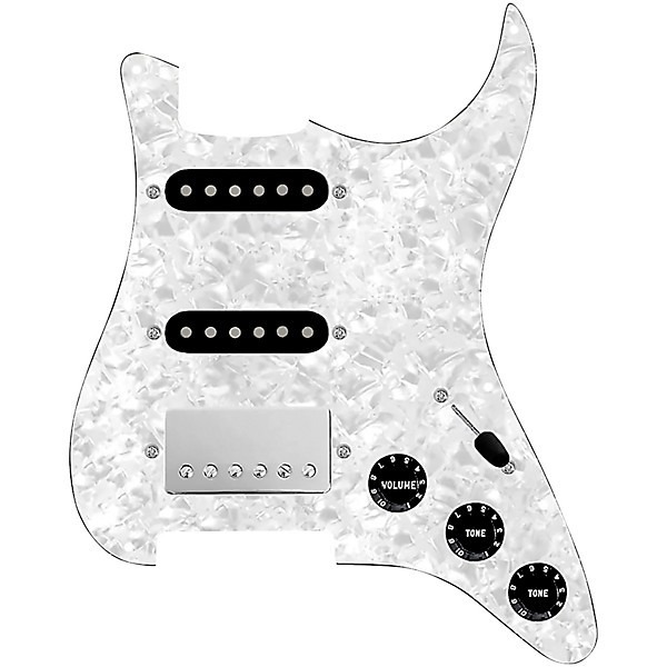 920d Custom HSS Loaded Pickguard For Strat With A Nickel Cool Kids Humbucker, Black Texas Grit Pickups and Black Knobs Whi...