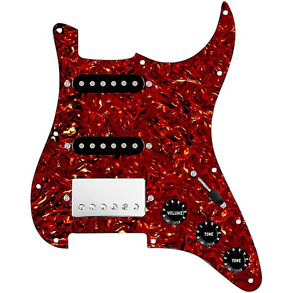920d Custom HSS Loaded Pickguard For Strat With A Nickel Cool Kids Humbucker, Black Texas Grit Pickups and Black Knobs Tor...