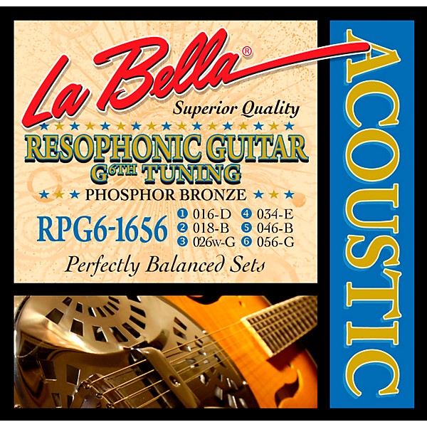 La Bella RPG6-1656 Phosphor Bronze Resophonic Guitar Strings