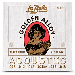 La Bella Golden Alloy 6-String Acoustic Guitar... La Bella Golden Alloy 6-String Acoustic Guitar Strings Ultra Light (9 - 48)