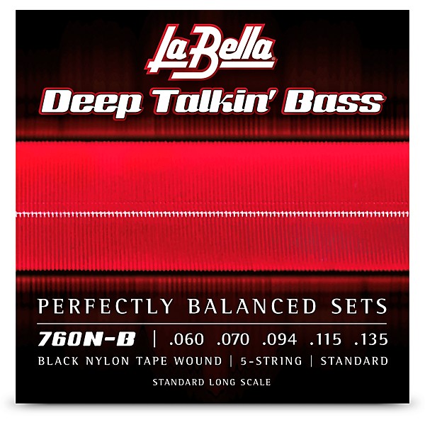 La Bella 760N-B Deep Talkin' Bass Black Nylon Tape Wound 5-String Bass Strings - Standard 60 - 135