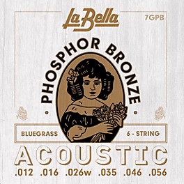 La Bella 7GP Phosphor Bronze 6-String Ac... La Bella 7GP Phosphor Bronze 6-String Acoustic Guitar Strings Bluegrass (12 - 56)