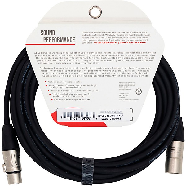 GATOR CABLEWORKS Backline Series 20ft. XLR Microphone Cable 20 ft. Black