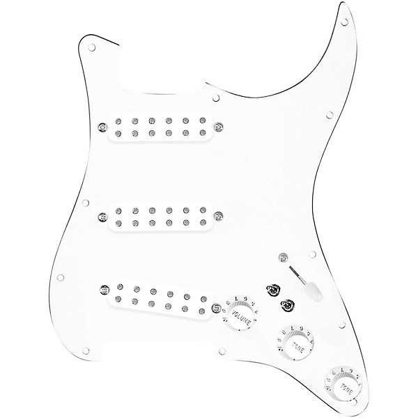 920d Custom Polyphonic Loaded Pickguard for Strat With White Pickups and Knobs and S7W-2T Wiring Harness White