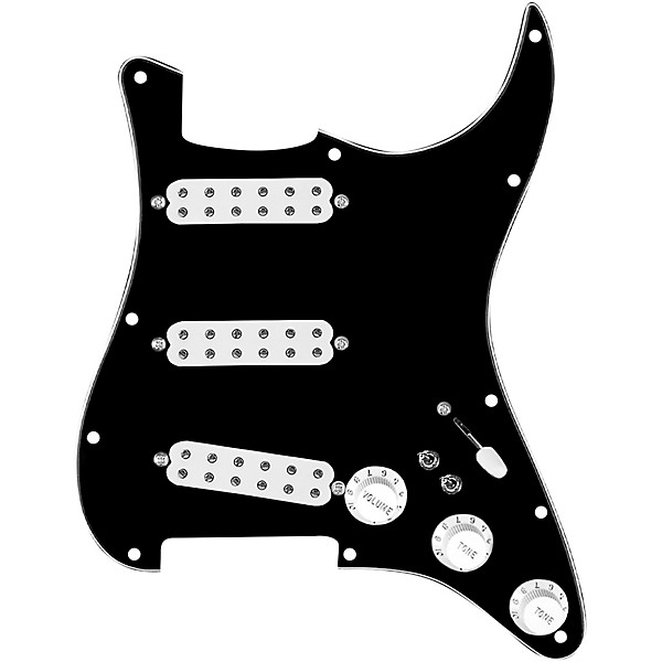 920d Custom Polyphonic Loaded Pickguard for Strat With White Pickups and Knobs and S7W-2T Wiring Harness Black