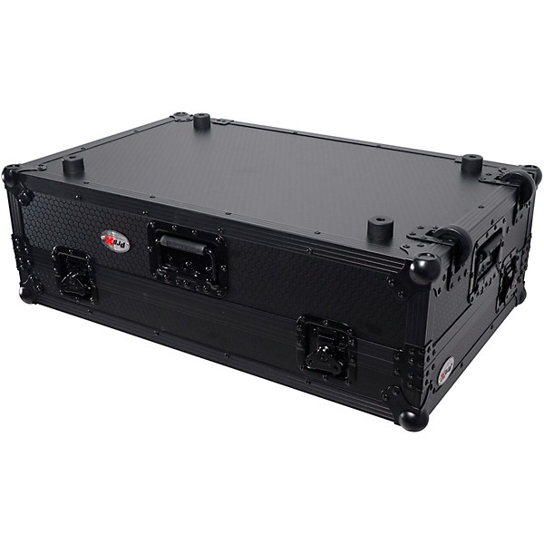 ProX Flight Style Road Case Fits Pioneer DDJ-FLX10 and AlphaTheta DDJ-GRV6, Black on Black With Sliding Laptop Shelf & Whe...