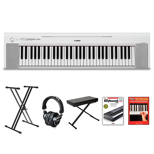Yamaha Piaggero NP-15 61-Key Portable Keyboard With Power Adapter White Beginner Package