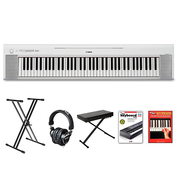 Yamaha Piaggero NP-35 76-Key Portable Keyboard With Power Adapter White Beginner Package