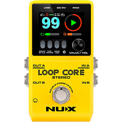 Nux Loop Core Stereo Looper With Midi And Drum Patterns Effects Pedal Yellow for sale