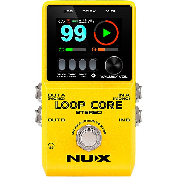 Open Box NUX Loop Core Stereo Looper with MIDI and Drum Patterns Effects Pedal Level 2 Yellow 197881074555