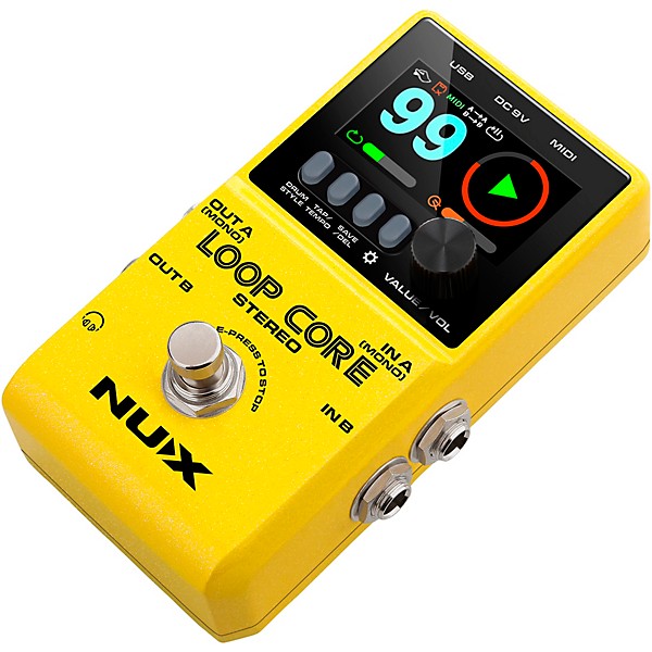 Open Box NUX Loop Core Stereo Looper with MIDI and Drum Patterns Effects Pedal Level 2 Yellow 197881074555