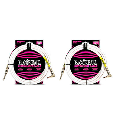 Ernie Ball Straight-Angle Instrument Cable White, 2-Pack 15 Ft. for sale