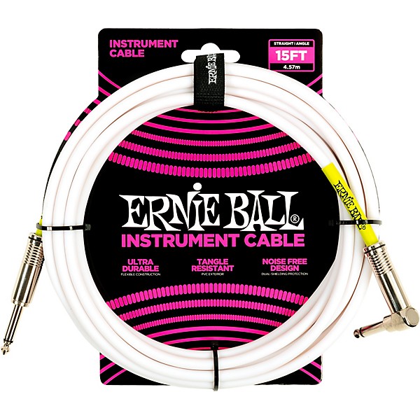Ernie Ball Straight-Angle Instrument Cable - White, 2-Pack 15 ft.