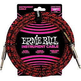 Ernie Ball Braided Straight to Straight Instrument Cable, 2-Pack 18 ft. Red/Black