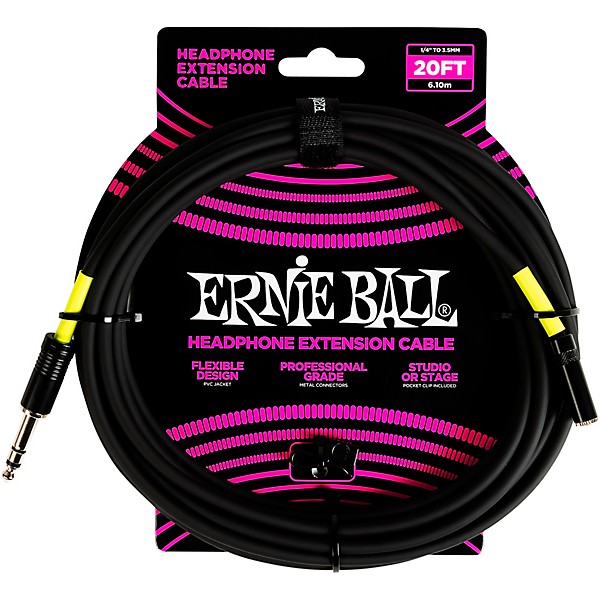 Ernie Ball Headphone Extension Cable 1/4 to 3.5mm 20 ft. Black
