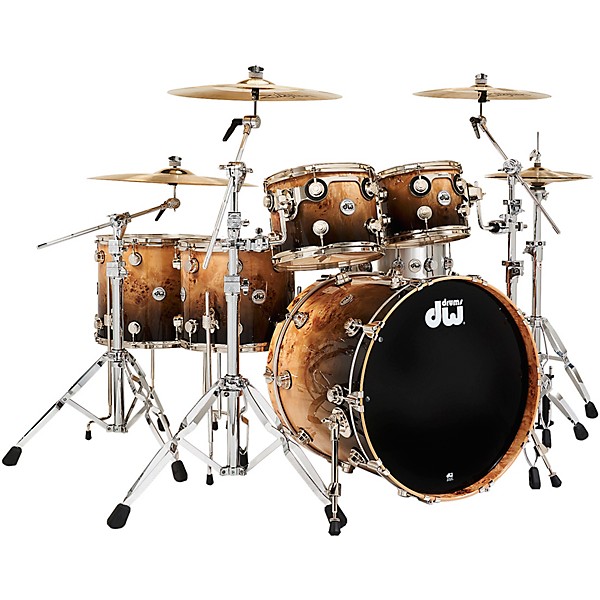 DW Collector's Series 5-Piece SSC Maple Exotic Shell Pack With Nickel Hardware Natural to Candy Black Fade Over Mapa Burl