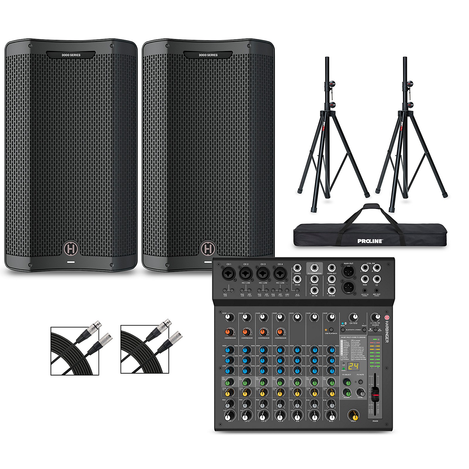 Harbinger VARI 3412 12" Powered Speakers Package With LX12 Mixer