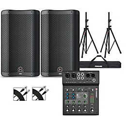 Harbinger VARI 2410 10" Powered Speakers Package With LX8 Mixer, Stands and Cables