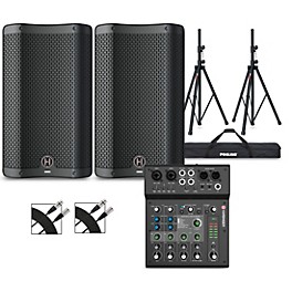 Harbinger VARI 2410 10" Powered Speakers Package With LX8 Mixer, Stands and Cables