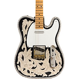 Fender Custom Shop Limited Edition Waylon Jennings Telecaster Relic Electric Guitar Black and White Tooled Leather over Butterscotch Blonde