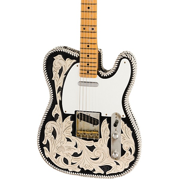 Fender Custom Shop Limited Edition Waylon Jennings Telecaster Relic Electric Guitar Black and White Tooled Leather over Bu...