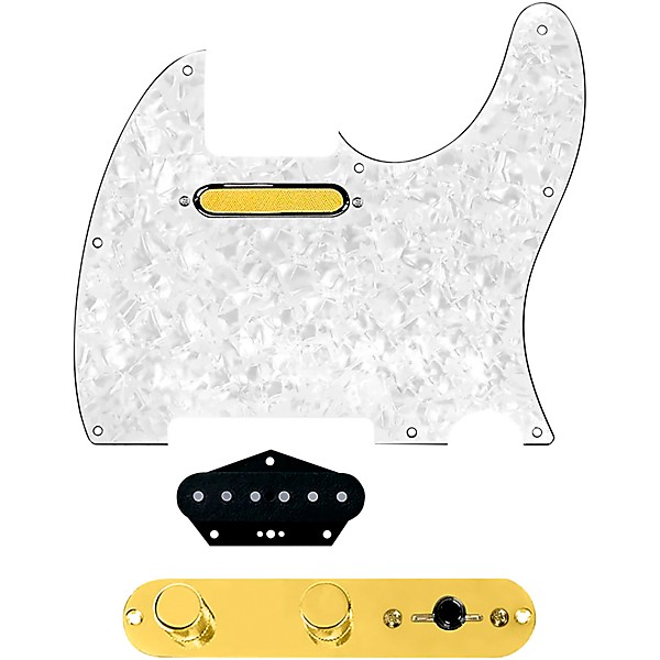 920D Custom Gold Foil Loaded Pickguard for Tele With T3W-REV-G Control Plate White Pearl