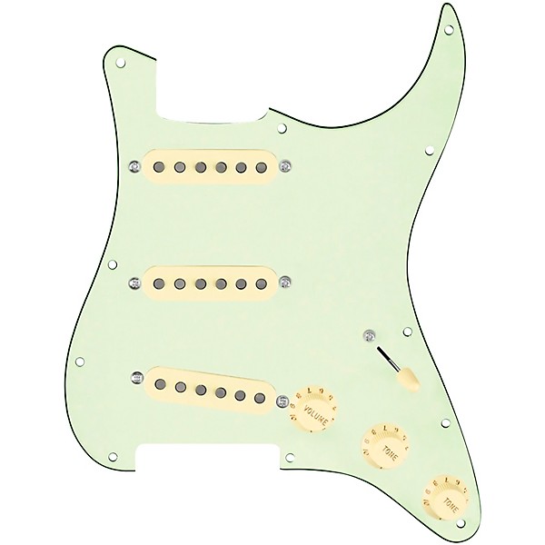 920d Custom Texas Vintage Loaded Pickguard for Strat With Aged White Pickups and S5W-BL-V Wiring Harness Mint Green