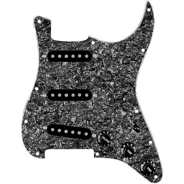 920d Custom Texas Growler Loaded Pickguard for Strat With Black Pickups and S5W-BL-V Wiring Harness Black Pearl